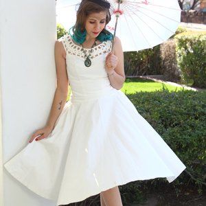 Unique Vintage 1950s Style White Swing Dress